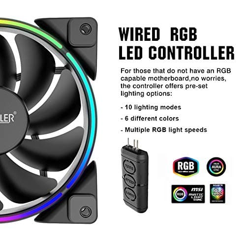 Pccooler 120mm Fan Moonlight Series, PC-3M120 RGB LED Computer Case Fan - PWM PC Cooling Fan - Dual Light Loop Quiet Fan/Multiple Light Modes with Controller for PC Cases, CPU Coolers image
