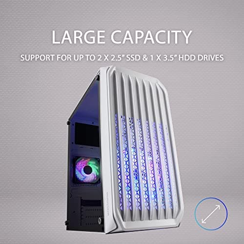 Mars Gaming MC-S2 ATX Mid Tower White with Acrylic Side Panel, USB 2.0 Type-A Front Panel, and 300 x 185 x 351 Dimensions image
