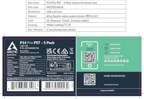 ARCTIC P14 Pro 140mm Black PWM PST 110 CFM 5-Pack image