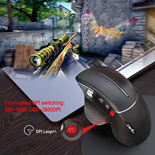 2.4G Wireless Right-Handed Vertical Mouse, Side Scrolling and Ergonomic Design Reducing Wrist Pain, 4 Adjustable DPI 800/1600/2400/3600, Next/Previous Page Buttons for Laptop, Desktop, PC (Black) image