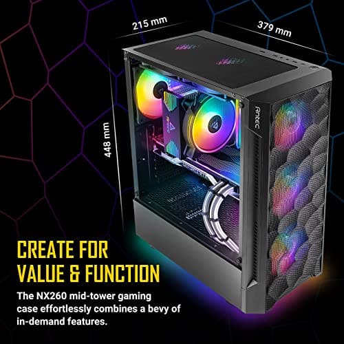 Antec NX260 ATX Mid Tower Black with Tempered Glass Side Panel and USB 3.2 Gen 1 Type-A, USB 2.0 Type-A image