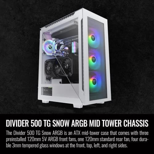 Thermaltake Divider 500 ATX Mid Tower Snow Tempered Glass ARGB image