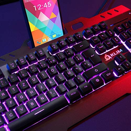 KLIM Lightning Gaming Keyboard + 7 LED Colors + Ergonomic Semi Mechanical Keyboard with Metal Frame + Compatible with PC Mac PS4 Xbox One + Wired Hybrid Keyboard + Teclado Gamer + New 2020 Version image