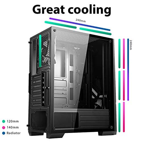 CiT Master ATX Mid Tower Black Tempered Glass Side Panel, USB 3.2 Gen 1 & USB 2.0 Front USB image