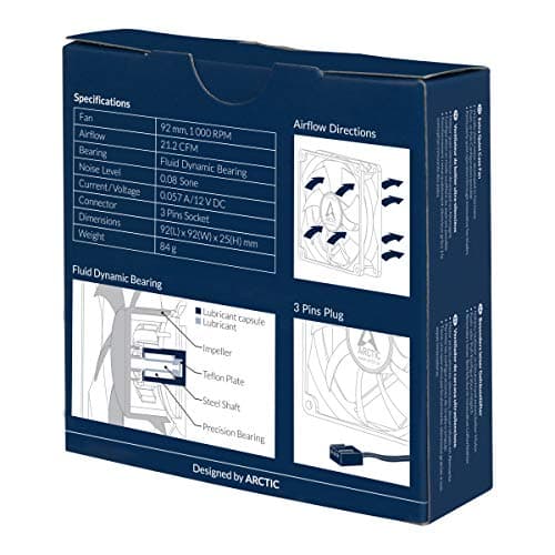 ARCTIC F9 Silent - 92 mm Case Fan, Extra Quiet Motor, Computer, Almost inaudible, Push- or Pull Configuration, Fan Speed: 1000 RPM - Black image