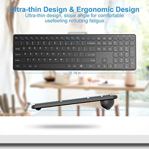 Wireless Keyboard and Mouse Combo, WisFox 2.4G Full-Size Slim Thin Wireless Keyboard Mouse for Windows, Computer, Desktop, PC, Laptop Mac image