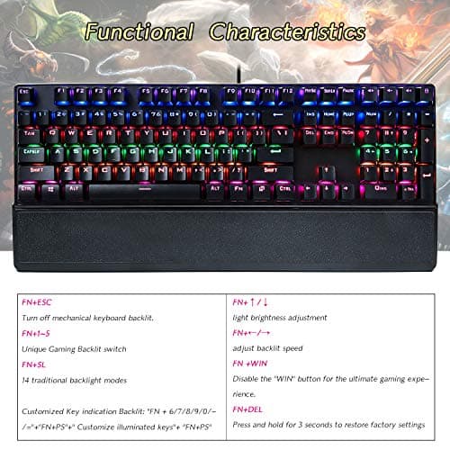 CHONCHOW Mechanical Gaming Keyboard Blue Switch Customize LED Backlit Detachable Wrist Rest USB Wired Mechanical Gaming Keyboard Compatible with PC PS4 Mac Xbox - Black image