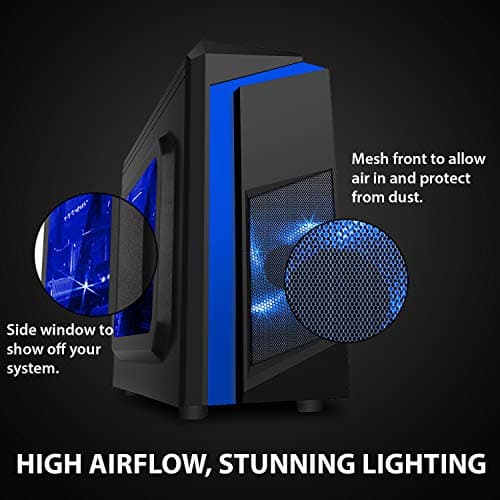 CiT F3 Micro ATX Mini Tower Black / Blue with Acrylic Side Panel and USB 3.2 Gen 1 Type-A, USB 2.0 Type-A image