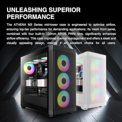 GAMDIAS ATHENA M3 ATX Mid Tower Black with Tempered Glass Side Panel and USB 3.2 Gen 2 Type-C, USB 3.2 Gen 1 Type-A image