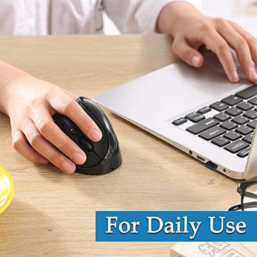 Wireless Mouse, ADLOKO Vertical Ergonomic Optical USB Rechargeable Mice Adjustable Sensitivity 800/1200 /1600 DPI for Laptop, Chromebook, PC, Desktop image