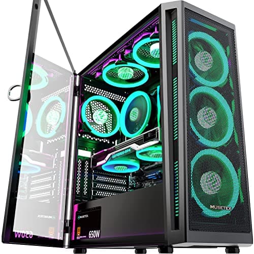 MUSETEX TW8-S6 ATX Mid Tower Black Mesh, Tempered Glass Side Panel, USB 3.2 Gen 1 Type-A image