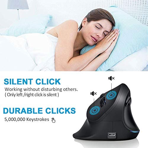 AUTLEY Wireless Vertical Mouse, 2.4G Optical Wireless Silent Ergonomic Mouse for Large Hands, for Laptop, Computer, Desktop, with Adjustable 800/1200/1600 DPI (Silent Click) image