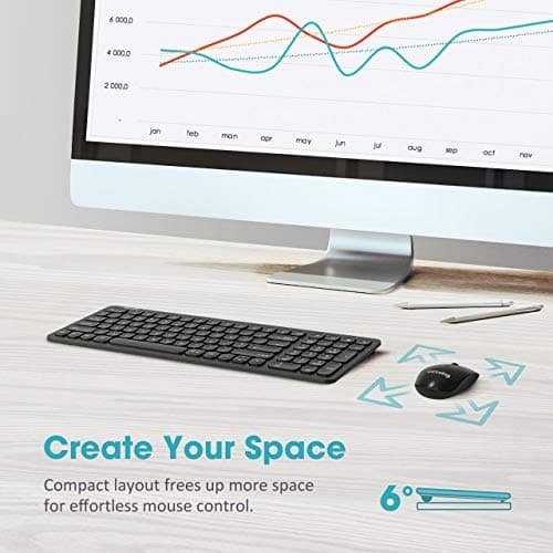VicTsing [Whisper Quiet & Scissor-Switch] Wireless Keyboard and Mouse Combo, 2.4G Ultra Slim Keyboard and Silent Mouse Set with Number Pad, Nano USB Receiver, for PC Computer Laptop Mac Windows,Black image