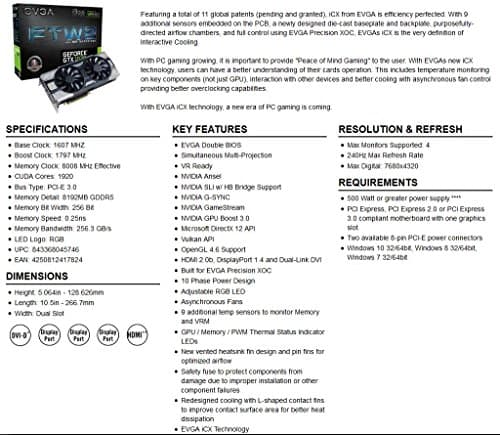 EVGA FTW2 GAMING iCX GeForce GTX 1070 8GB GDDR5 Black / Gray image