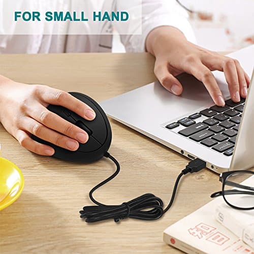 Wired Vertical Mouse, Jelly Comb Small Ergonomic Mouse High Precision Optical Mice with Adjustable Sensitivity 800/1200 /1600 DPI, 6 Buttons, 【 for Small Hands 】 - Black image