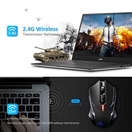 VicTsing Wireless Gaming Mouse with Unique Silent Click, Breathing Backlit, 2 Programmable Side Buttons, 2400 DPI, Ergonomic Grips, 7-Button Design- Black image