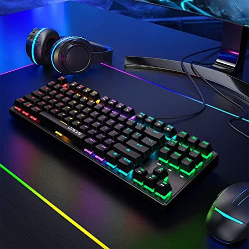 CHONCHOW Backlit Mechanical Gaming Keyboard Compact 87 Keys LED Tenkeyless Wired Mecanico Blue Switches Keyboard Compatible with Windows PC Mac Vista etc-Black image