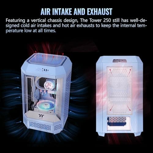 Thermaltake The Tower 250 Mini-ITX Tower Blue / White Tempered Glass Side Panel, USB 3.2 Gen 2 Type-C, USB 3.2 Gen 1 Type-A image