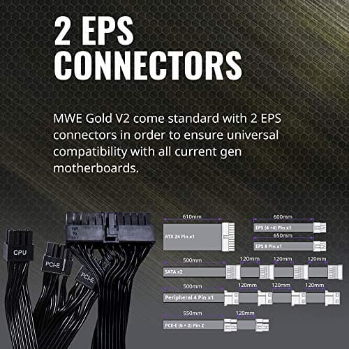 Cooler Master MWE Gold 650 V2 Fully Modular, 650W, 80+ Gold Efficiency, 2 EPS Connectors, 120mm HDB Fan, Semi-fanless Operation, 5 Year Warranty image