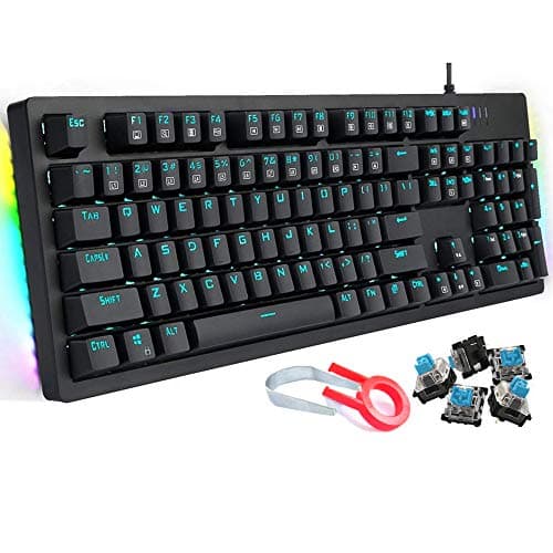 E-YOOSO Mechanical Keyboard Wired Gaming Keyboard with Blue Switches LED Backlit, 104 Keys N-Key Rollover Anti-Ghosting Computer Keyboard for PC Desktop Gamers, Black image
