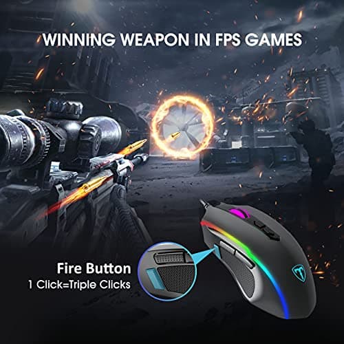 PICTEK Gaming Mouse Wired, 8 Programmable Buttons, Chroma RGB Backlit, 7200 DPI Adjustable, Comfortable Grip Ergonomic Optical PC Computer Gaming Mice with Fire Button, Black (Upgraded Version) image