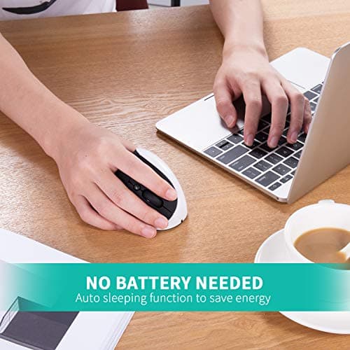 Vertical Mouse, AURTEC Rechargeable 2.4G Wireless Ergonomic Mice with USB Receiver, 6 Buttons and 3 Adjustable DPI 800/1200/1600, White image