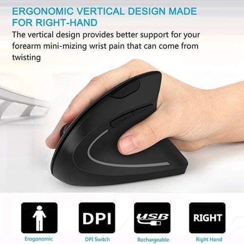 Ergonomic Mouse, Wireless Vertical Mouse, FIRSTMEMORY 2.4G Optical Ergonomic Vertical Mouse, 6 Buttons, 800/1200/1600 DPI for PC Mac Laptop Desktop (Ergonomic Mouse-Red DPI) image