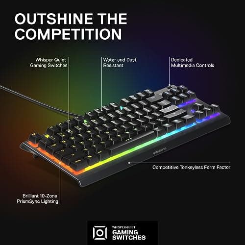SteelSeries Apex 3 RGB TKL Wired Gaming Keyboard-Black image