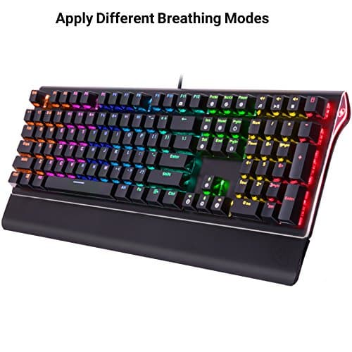 ROSEWILL Mechanical Gaming Keyboard, RGB Backlit Clicky Computer Mechanical Keyboard for PC, Laptop, Mac, Rainbow LED Modes with Side Backlight & Software Suite for Customization - Blue Switch image