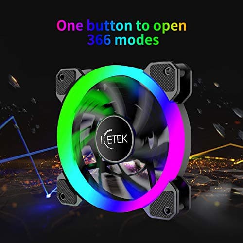 RGB Case Fans 120mm 5 Pack, ICETEK 3In1 Kit LED PC Computer Case Fan RGB, 366 Modes with Controller and Remote, Reinforced Quiet Fan Blade Design, Adjustable Colorful Cooling Cooler (5 Pack) image