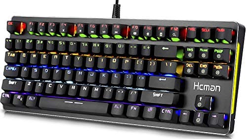 Hcman Mechanical Keyboard 87 Key Compact Gaming Keyboard,21 LED Backlit Modes, Blue Switches USB Wired Keyboard for Computer PC & Mac Gamers (Black) image