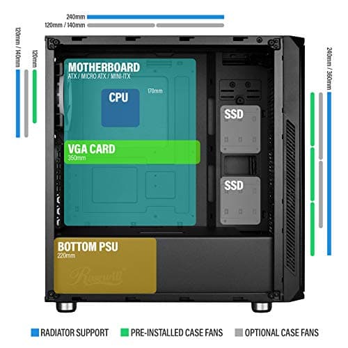 Rosewill SPECTRA D100 ATX Mid Tower Black with Tempered Glass Side Panel and USB 3.2 Gen 1 Type-A, USB 2.0 Type-A image