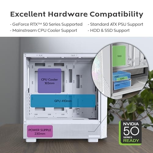 Montech X5 ATX Mid Tower White with Tempered Glass Side Panel and USB 3.2 Gen 2x2 Type-C, USB 3.2 Gen 1 Type-A, USB 2.0 Type-A image