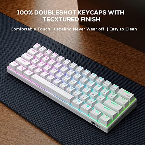 RK61 60% RGB Mechanical Gaming Keyboard Small Compact 61 Keys, Wired/Wireless Bluetooth Mini Portable Keyboard Gaming/Office for iOS Android Windows and Mac with Programmer Brown Switch - White image