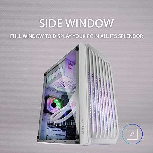Mars Gaming MC-S2 ATX Mid Tower White with Acrylic Side Panel, USB 2.0 Type-A Front Panel, and 300 x 185 x 351 Dimensions image