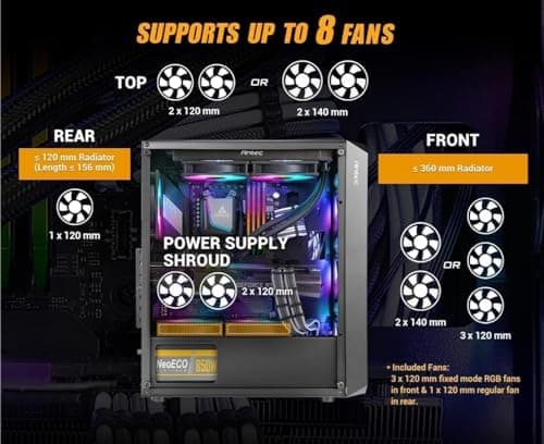 Antec NX292 ATX Mid Tower Black with Tempered Glass Side Panel and USB 3.2 Gen 1 Type-A, USB 2.0 Type-A image