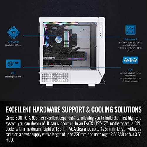 Thermaltake Ceres 500 ATX Mid Tower White Tempered Glass Side Panel, Front USB 3.2 Gen 2 Type-C & USB 3.2 Gen 1 Type-A image