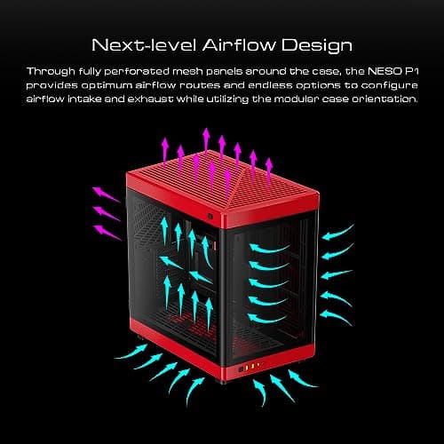 GAMDIAS NESO P1 ATX Full Tower Black / Red with Tempered Glass Side Panel and USB 3.2 Gen 2 Type-C, USB 3.2 Gen 1 Type-A image