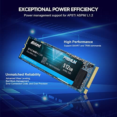 Inland Premium 512GB SSD M.2 2280 PCIe NVMe 3.0 x4 3D NAND Internal Solid State Drive, High-Speed Read/Write Speed up to 3100 MBps and 1900 MBps, NVMe 1.3 & PCIe 3.1 Compatible image