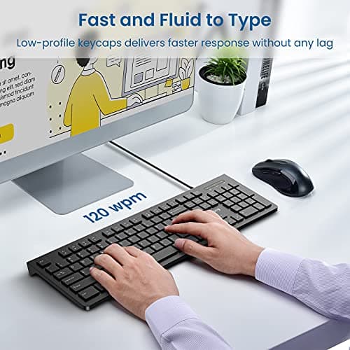 VicTsing Wired Keyboard Slim, Computer Keyboard USB Keyboard with Foldable Stand, Chiclet Keyboard for Windows 7/8/10/Vista, Mac/Laptop/Desktop-Black image