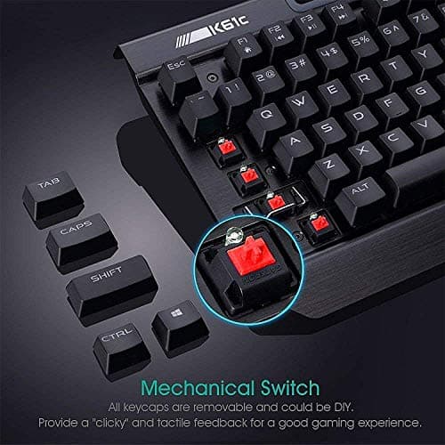 Mechanical Gaming Keyboard,Rii K61C USB Wired 104keys Anti-ghosting Mechanical Programmable Gaming Keyboard,Blue Switches with 3 Macro Keys,Red LED Illuminated Backlit for PC, Windows and Mac image