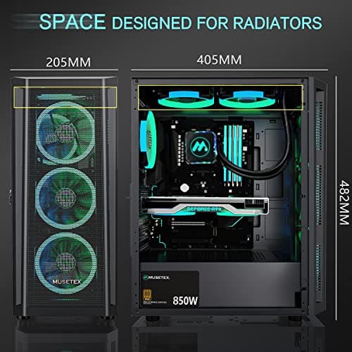 MUSETEX TW8-S6 ATX Mid Tower Black Mesh, Tempered Glass Side Panel, USB 3.2 Gen 1 Type-A image