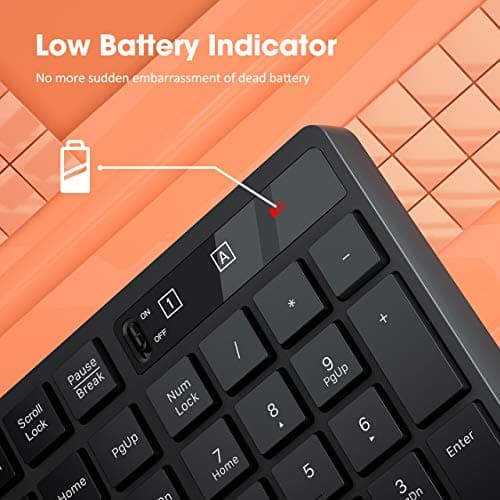 VicTsing Keyboard and Mouse Combo[Energy Saving], 2.4G Wireless Keyboard and Mouse, Full Size Wireless Keyboard, Slim DPI Adjustable Mouse, Independent On/Off Switch, Num/Caps/Power Indicator, Black image
