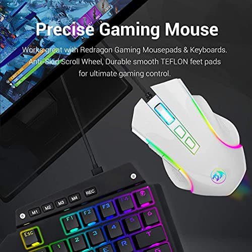 Redragon M602 RGB Wired Gaming Mouse RGB Spectrum Backlit Ergonomic Mouse Griffin Programmable with 7 Backlight Modes up to 7200 DPI for Windows PC Gamers (White) image
