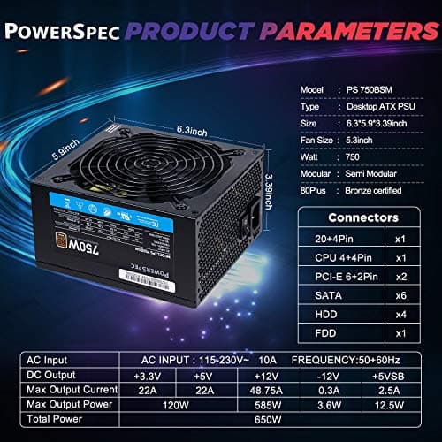 PowerSpec PS Black 750W Semi-Modular 80+ Bronze image