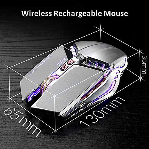 TENMOS T12 Wireless Gaming Mouse Rechargeable, 2.4G Silent Optical Wireless Computer Mice with Changeable LED Light Compatible with Laptop PC, 7 Buttons, 3 Adjustable DPI (Silver) image