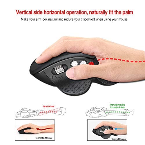 2.4G Wireless Right-Handed Vertical Mouse, Side Scrolling and Ergonomic Design Reducing Wrist Pain, 4 Adjustable DPI 800/1600/2400/3600, Next/Previous Page Buttons for Laptop, Desktop, PC (Black) image