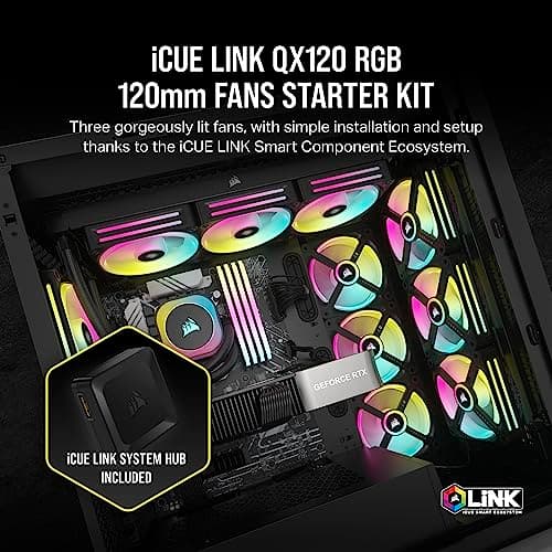 Corsair iCUE LINK QX120 RGB Starter Kit 120mm RGB PWM 63.1 CFM Black 3-Pack image