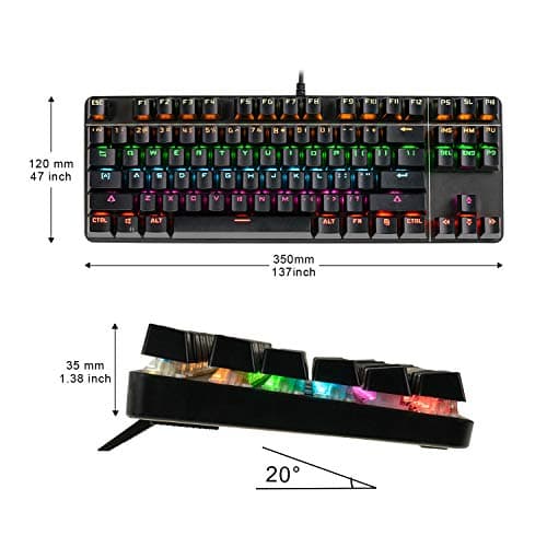 CHONCHOW Rainbow LED Backlit Mechanical Gaming Keyboard Wired USB Compact 87-Keys Blue Switches Mechanical RGB Gaming Keyboard for Windows PC Gamers(Black) image