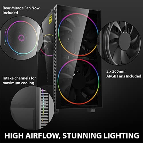 Gamemax Black Hole Black USB3.0 Tempered Glass ATX Mid Tower Gaming Computer Case w/2 x 200mm ARGB Ring Fan x Front and 1 x 120mm ARGB Ring Fan x Rear (Pre-Installed) image